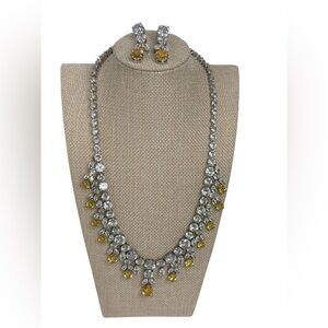 Cubic Zirconia Round Pear Marquise Emerald Cut Drop Statement Necklace/earrings